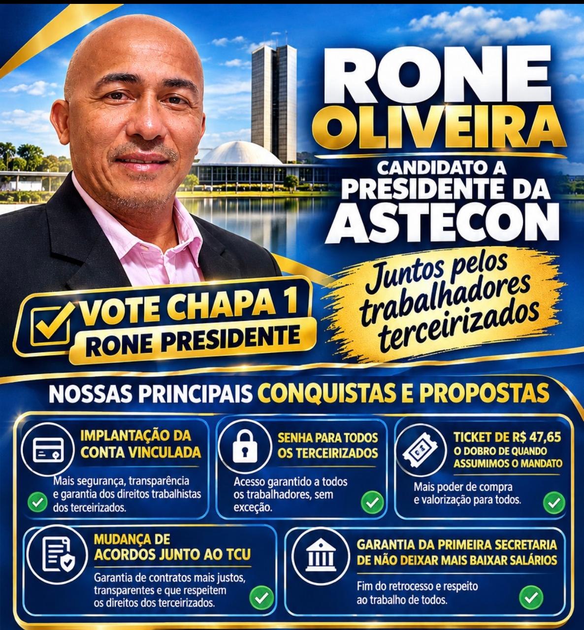 Arte de divulgação de Rone Oliveira e das propostas da ASTECON